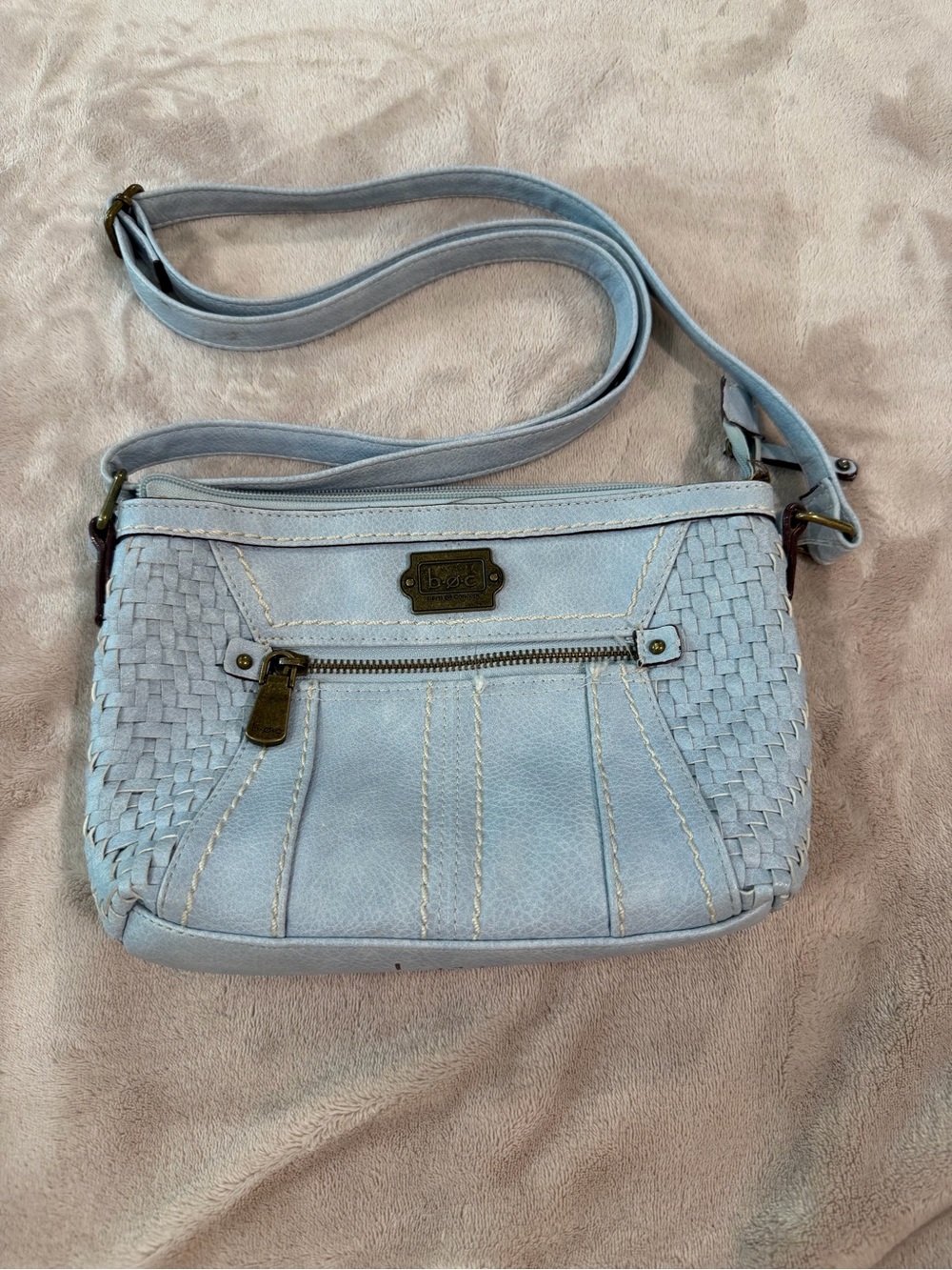 Vintage Born Concept Light Blue Woven Accent Crossbody Shoulder Bag - Women